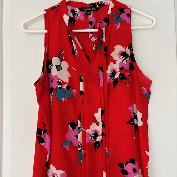 Red Print Sleeveless Top - Picture 1 of 2